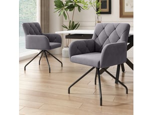 Lot de 2 chaises de salle à manger en velours gris foncé avec accoudoirs