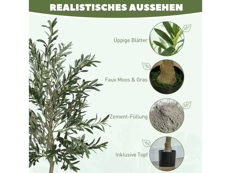  Olivier artificiel en pot 180 cm – vert – branches flexibles, 900 feuilles et pot lesté en ciment, stable  - Conforama D