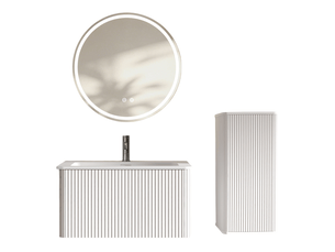 Ensemble meuble de salle de bain suspendu 80 cm miroir led et colonne blanc