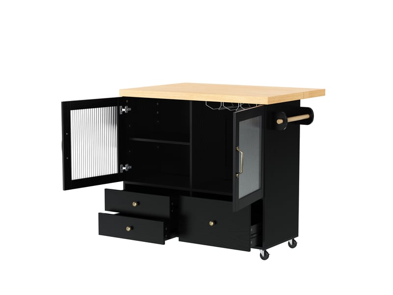 Desserte de cuisine mobile 100 x 42-70 x 91,5 cm noire et naturelle en mdf, plan de travail extensible - Conforama A