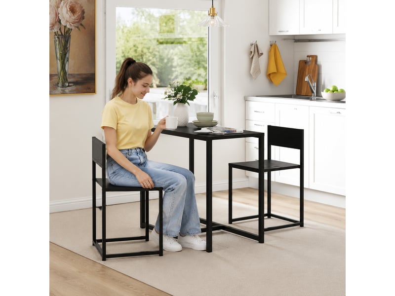  Ensemble table et chaises , table à manger 3 pièces avec 2 chaises encastrables, pour cuisine salon maison, noir  - Conforama D
