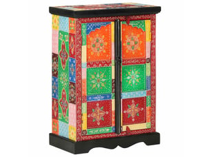 Buffet - bahut - meuble de rangement peint à la main avec portes 53x30x75 cm bois de manguier