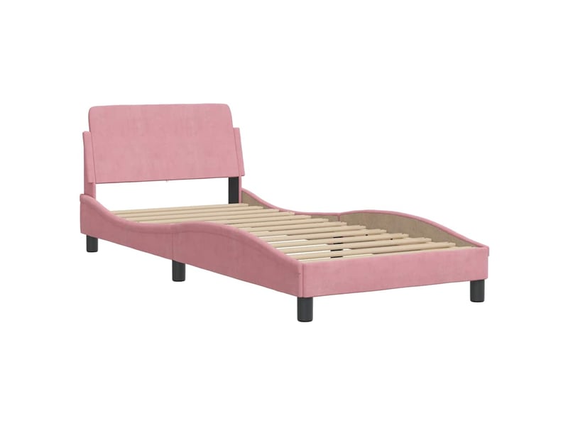 Lit simple- lit adulte - cadre de lit sans matelas hanko rose 80x200 cm velours - Conforama C