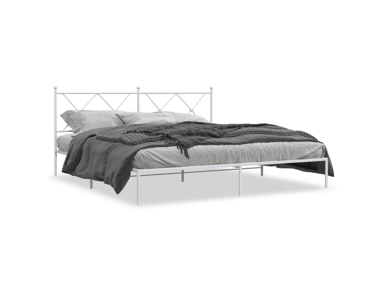  Lit double- lit adulte -  cadre de lit métal sans matelas et tête de lit blanc 180x200 cm  - Conforama A