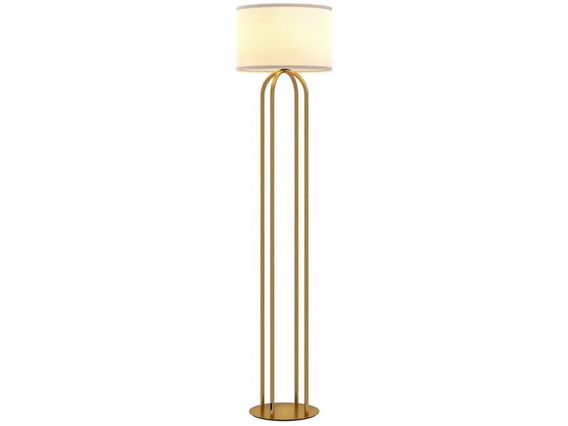  Lampadaire sur pied de salon, lampe sur pied avec abat-jour en lin et interrupteur à pied, ø 38 x 161 cm, doré et beige  - Conforama A