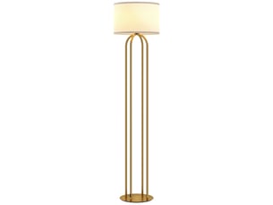 Lampadaire sur pied de salon, lampe sur pied avec abat-jour en lin et interrupteur à pied, ø 38 x 161 cm, doré et beige