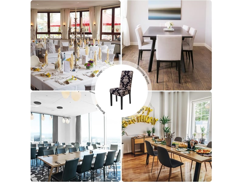  Lot de 4 housses de chaise lavables et amovibles – fleurs noires, restaurant et maison  - Conforama D
