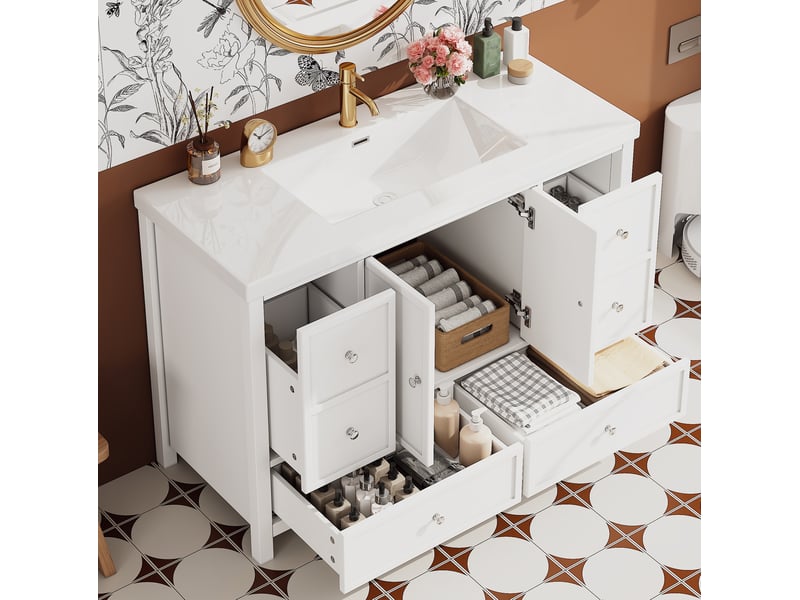 Meuble vasque 120x50x86,5 cm blanc en mdf avec 4 tiroirs et 2 portes - Conforama B