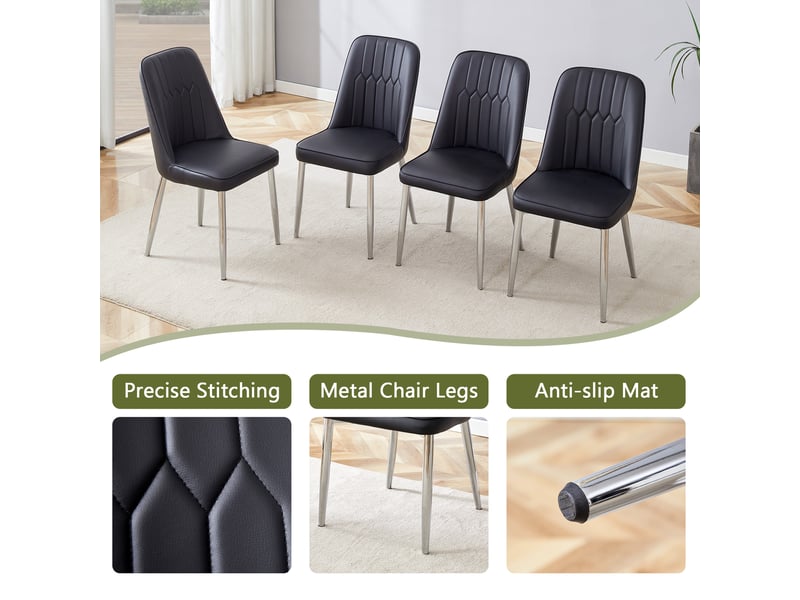 Lot de 2 chaises de salle à manger,ergonomiques,similicuir et métal argenté,noir - Conforama E