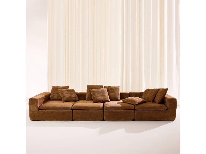  Canapé modulable tissu chenille 5 places terracotta - movi  - Conforama C