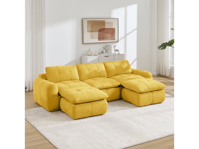  Canapé 3 places - 264 x 160 x 68 cm - canapé modulable en u en chenille avec 2 poufs amovibles et coussins - jaune  - Conforama C