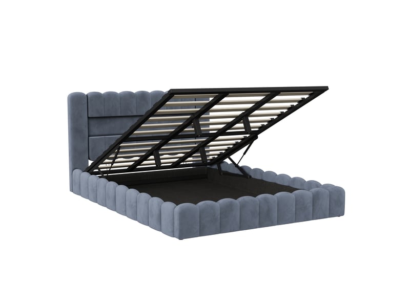 Lit coffre 2 places 180x200 cm, lit adulte avec rangement, compartiment, led, design simple, port usb, velours gris - Conforama E