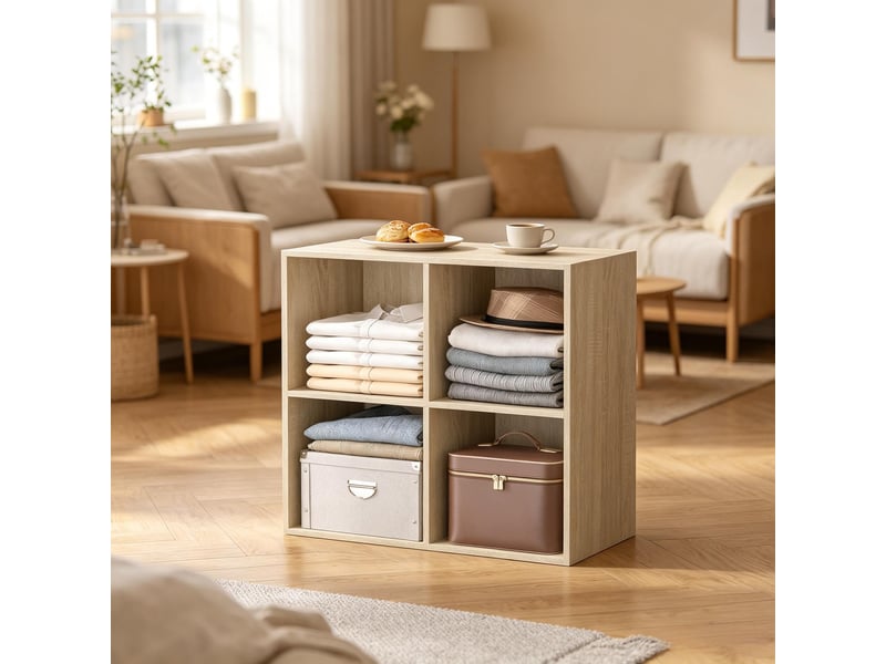 Bibliothèque cube compacte, étagère rangement moderne, meuble présentoir et buffet polyvalent - Conforama D