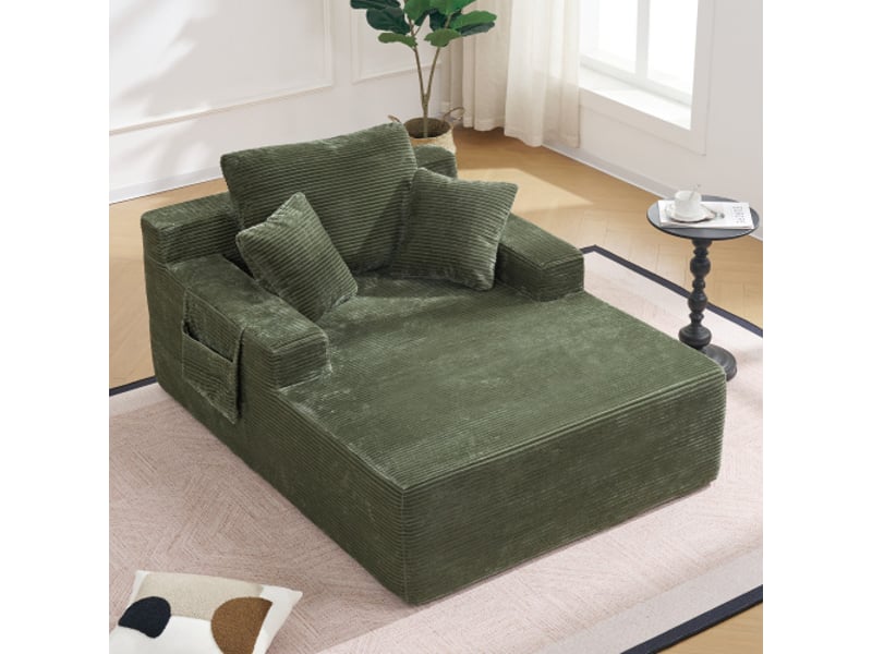 Canapé velours côtelé sans montage – coussins moelleux, poches latérales pour télécommandes et téléphones, design - Conforama E