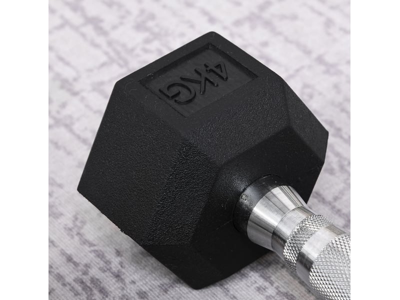  Lot de 2 haltères hexagonaux de 4 kg chacun en métal noir, poignées moletées, pour entraînement à domicile ou en salle  - Conforama E