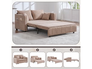 Canapé de salon, canapé chenille – en chenille, avec accoudoirs, porte-gobelets, kaki, port usb