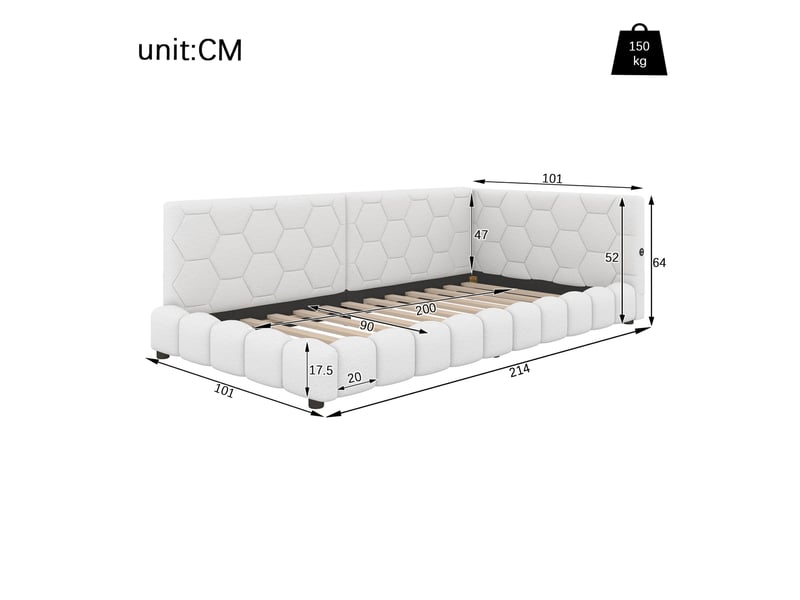  Lit banquette 90x200 cm avec led, ports usb et type c, blanc  - Conforama C
