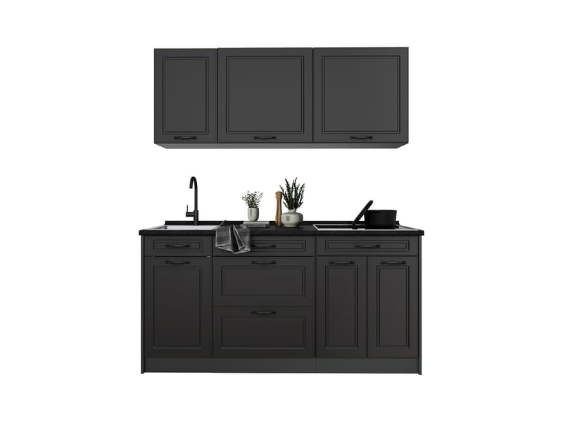 Vicco cuisine, anthracite campagneanthracite, 160cm plan de travail chêne doré - Conforama E