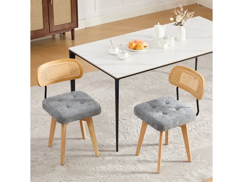  Lot de 2 chaises pivotantes 360° rotin et chenille grise, h77 cm Fay Lum - Conforama E
