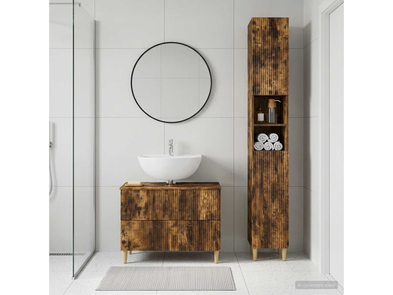  Ensemble de 2 meubles de salle de bain arnhem chêne fumé cf63067  - Conforama B