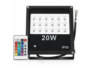 Projecteur led exterieur 20w rgb ip65 aluminium fin avec telecommande, 16 couleurs et 4 modes