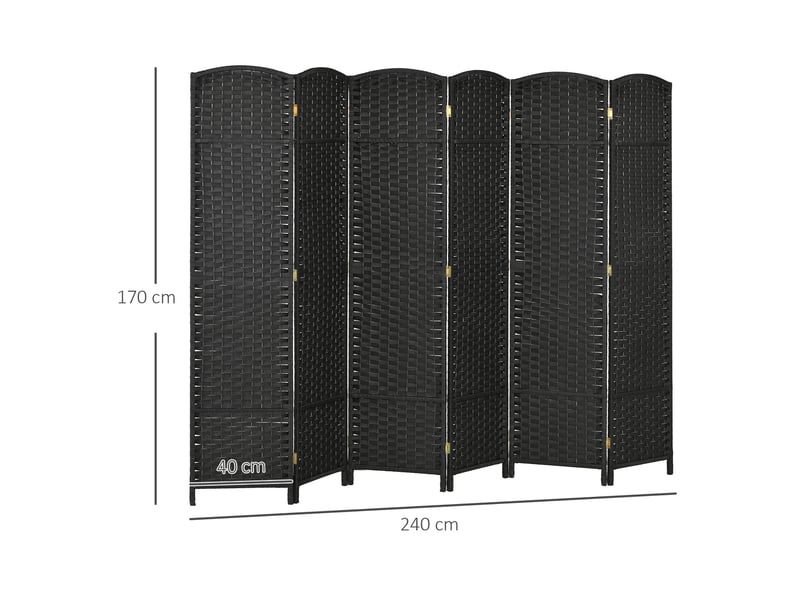  Paravent de séparation d'intérieur pliable à 6 panneaux tressés, 240x170 cm, noir  - Conforama E