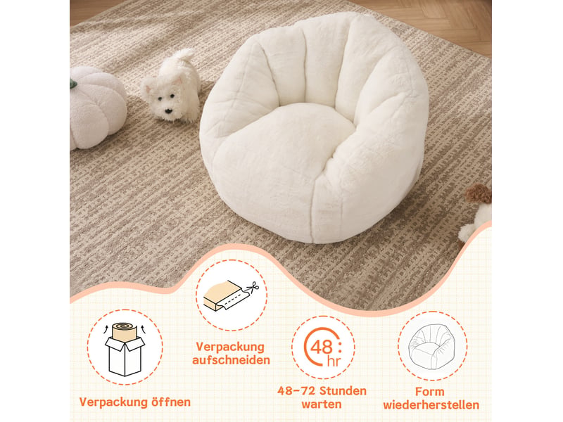  Fauteuil pouf enfant en peluche avec dossier enveloppant et soutien du dos, en polyester beige, 75 × 70 × 52 cm  - Conforama D