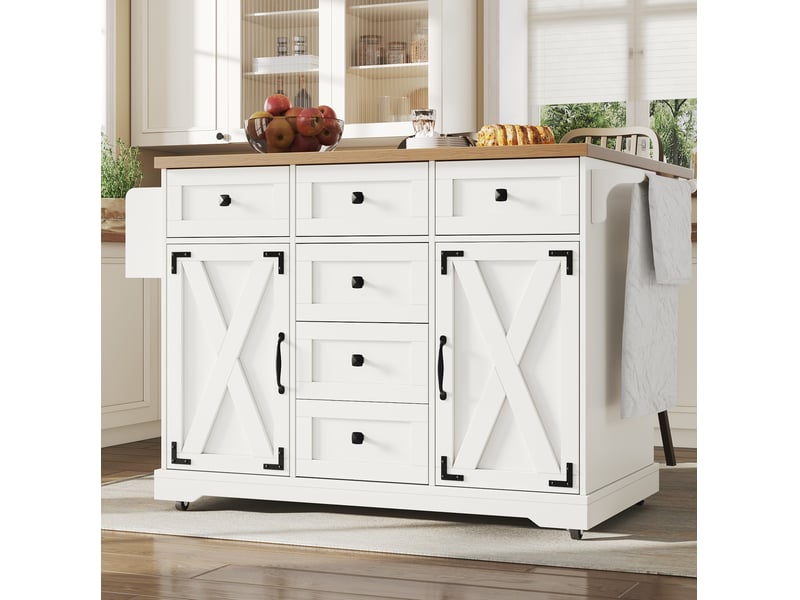  Îlot de cuisine pliant 147 x 70 x 93 cm blanc en mdf et métal, table et rangement pour petits espaces  - Conforama B