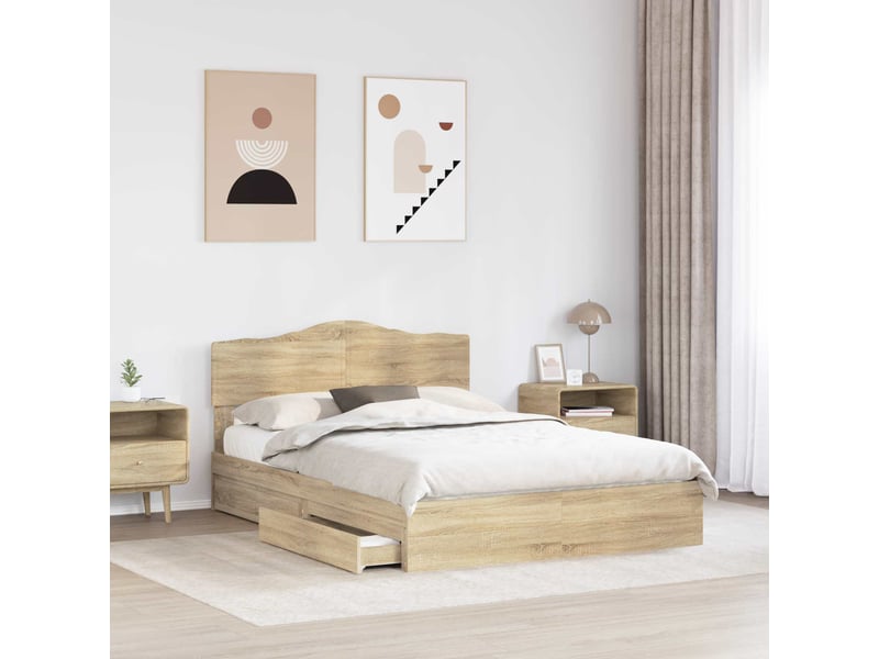  Lit double- lit adulte -  lit de rangement chêne sonoma 160 x 200 cm bois d'ingénierie  - Conforama B