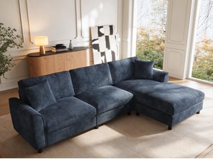 Canapé d'angle réversible fixe <strong>BGSRYAO</strong> <strong></strong> 3 places Tissu bleu