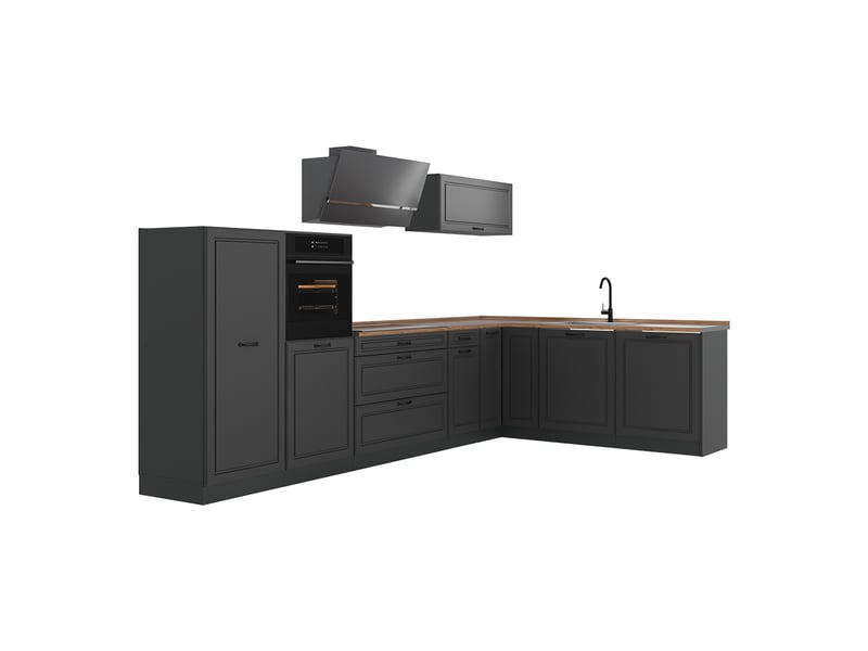 Vicco cuisine en angle, anthracite campagneanthracite, 347 x cm plan de travail chêne doré - Conforama A