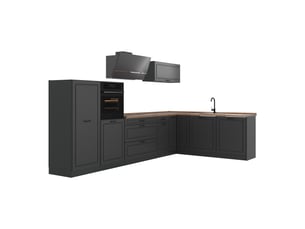 Vicco cuisine en angle, anthracite campagneanthracite, 347 x cm plan de travail chêne doré