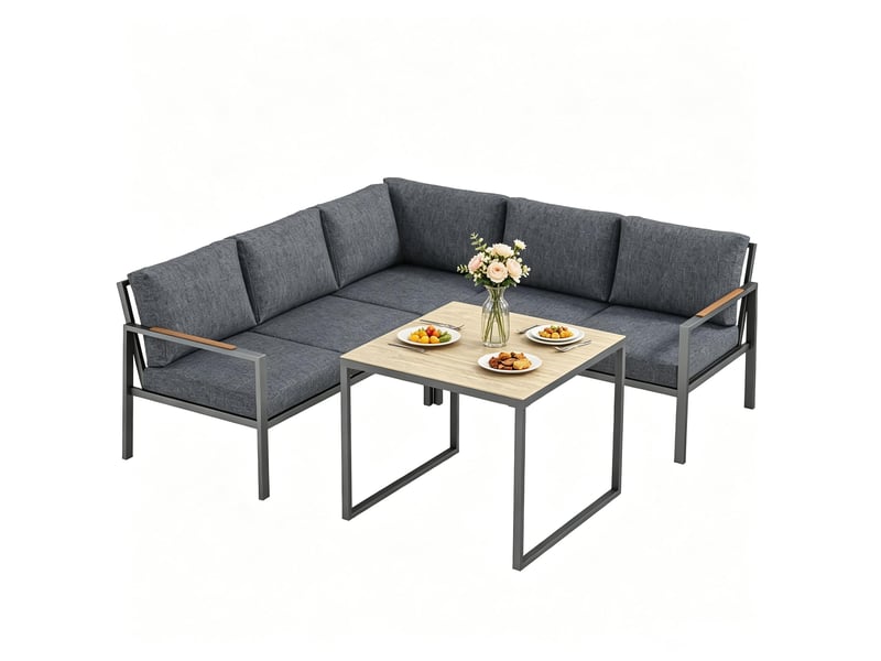  Canapé sectionnel d'extérieur - gris foncé - ensemble 3 pièces - canapé en l pour 5 personnes 183x183x72cm - Conforama C