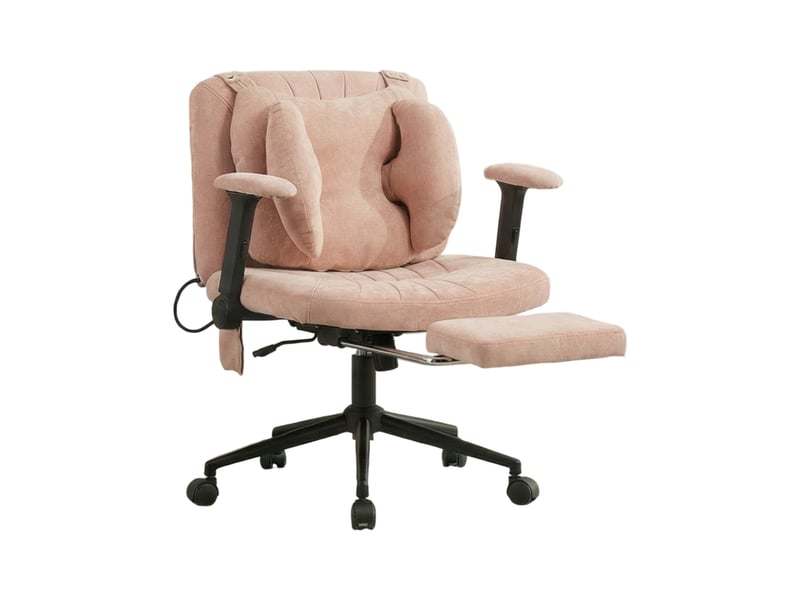  Fauteuil gaming de bureau rose en tissu, hauteur réglable, avec repose-pieds et roulettes, charge 150 kg  - Conforama A