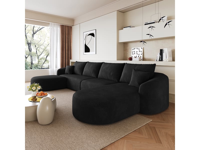  Canapé d'angle, canapé modulable, sans montage, forme u, 336 cm, noir  - Conforama E