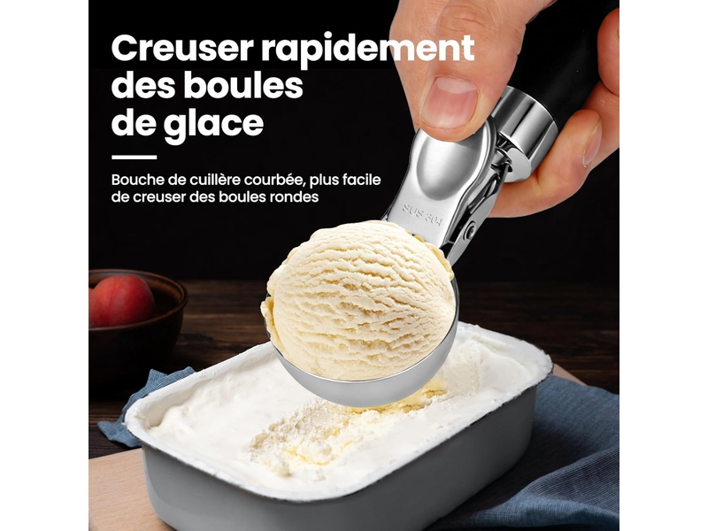 Cuillere a glace en acier inoxydable 21 cm - cuillère à glace avec gâchette et poignée confortable, poli miroir, anti-adhésion  - Conforama D