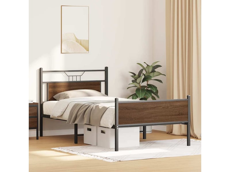  Lit adulte, lit simple, cadre de lit sans matelas chêne marron 100x200cm cf12746  - Conforama E