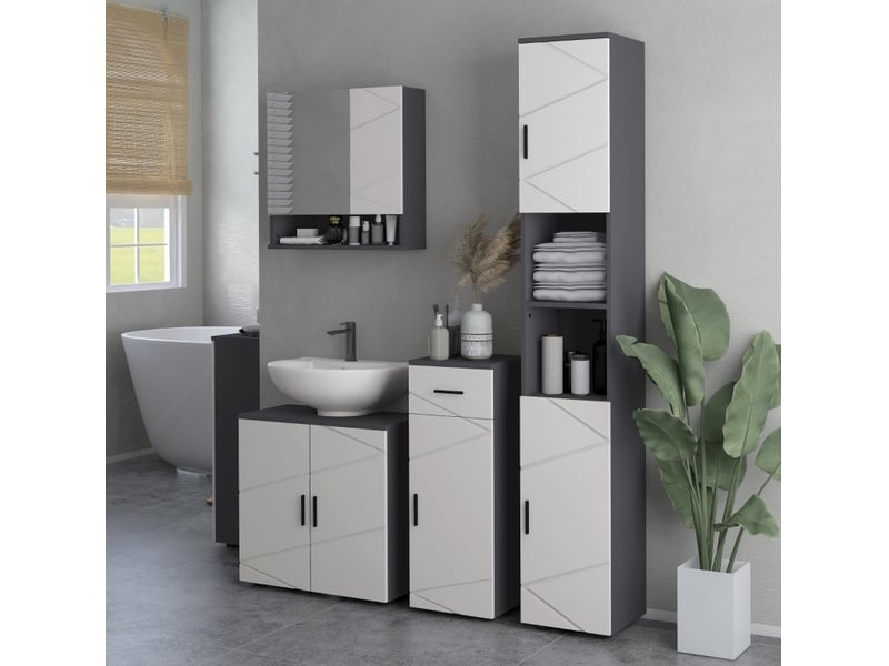  Colonne de salle de bain étroite avec rangement réglable 30 x 30 x 183 cm gris cravdom  - Conforama C