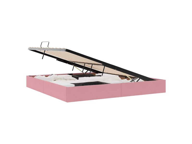  Lit double- lit adulte -  cadre de lit ottoman avec stockage rose 200 x 200 cm velours  - Conforama A