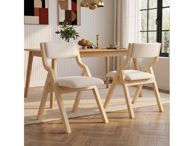  Lot de 6 chaises de salle à manger pliantes avec assise rembourrée, rangement compact en bois et lin beige  - Conforama D