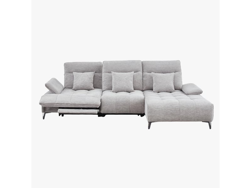 Canapé d'angle relax électrique en tissu matelassé gris - angle droit - Conforama E