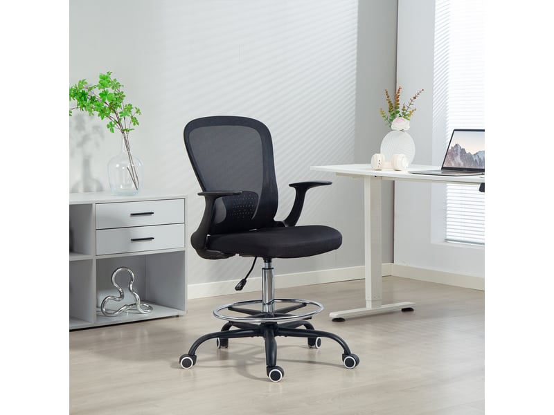  Chaise de bureau réglable en hauteur avec repose-pieds et soutien lombaire ajustables, 62 x 59 x 119 cm, noire  - Conforama C
