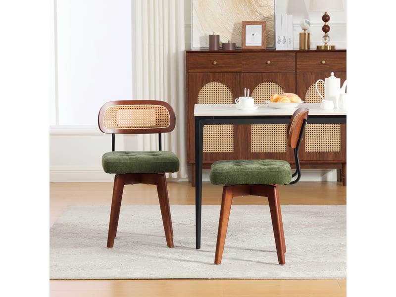  Lot de 2 chaises pivotantes 360° rotin et chenille verte, h77 cm Fay Lum - Conforama B