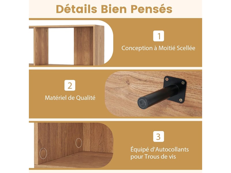 Bibliothèque cube à 2 niveaux, 4 compartiments ouvertes, pieds surélevés en métal, kit anti-basculement, pour bureau, chambre, salon  - Conforama E