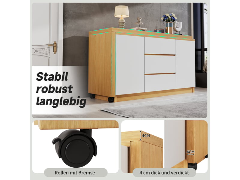  Bureau pivotant à 360 degrés, bureau d'angle modulable avec tiroirs, bureau blanc et chêne pour espace de travail.  - Conforama R