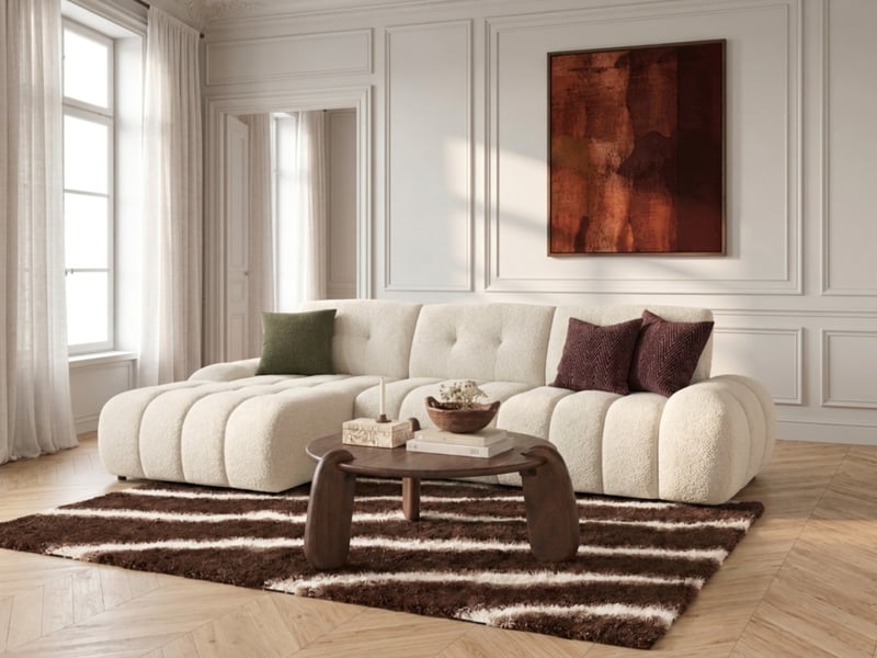 Bobochic canapé d'angle avec dossier avance recule apollon en tissu bouclette blanc angle gauche APOLLON - Conforama B