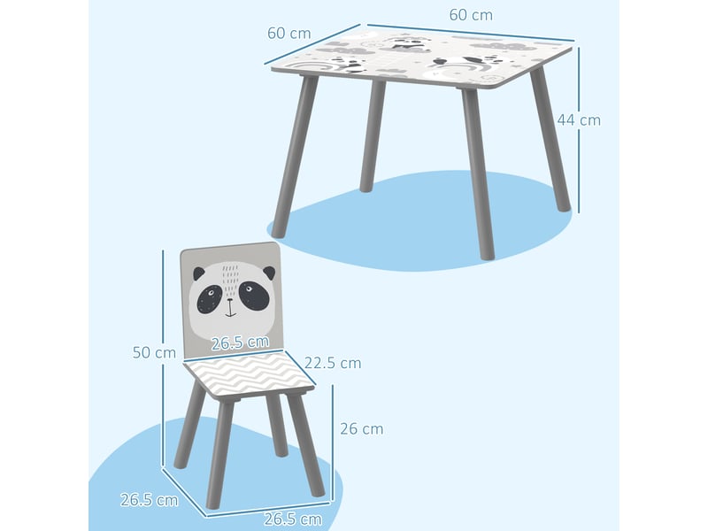  Ensemble table et 2 chaises pour enfants de 3 à 8 ans, en mdf et pin, gris.  - Conforama D