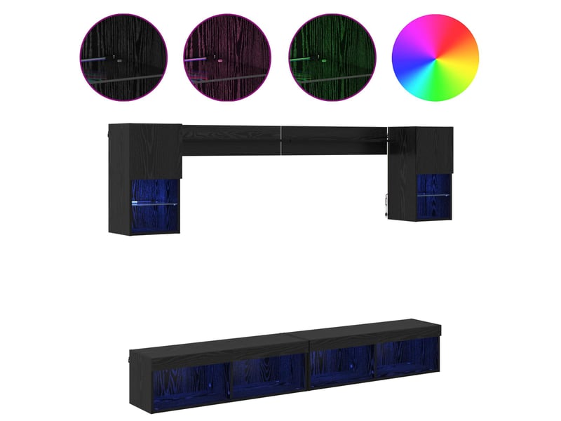  Unités murales tv avec led 6 pc chêne noir bois d'ingénierie shl34390  - Conforama D