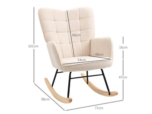 Fauteuil à bascule scandinave en polaire berbère bouclée beige – chaise à bascule confortable pieds en bois de hêtre et acier pour salon, chambre et allaitement (max. 120 kg)
