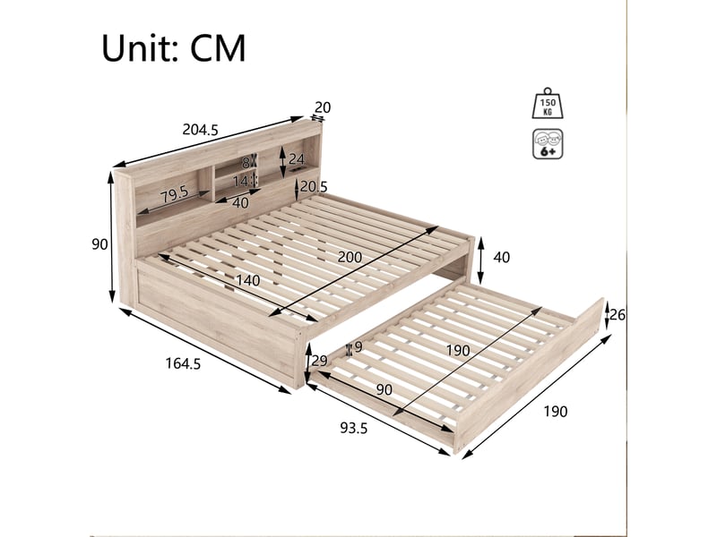  Canapé lit 140x200 avec led et lit gigogne 90x190 - prises usb et rangement  - Conforama C